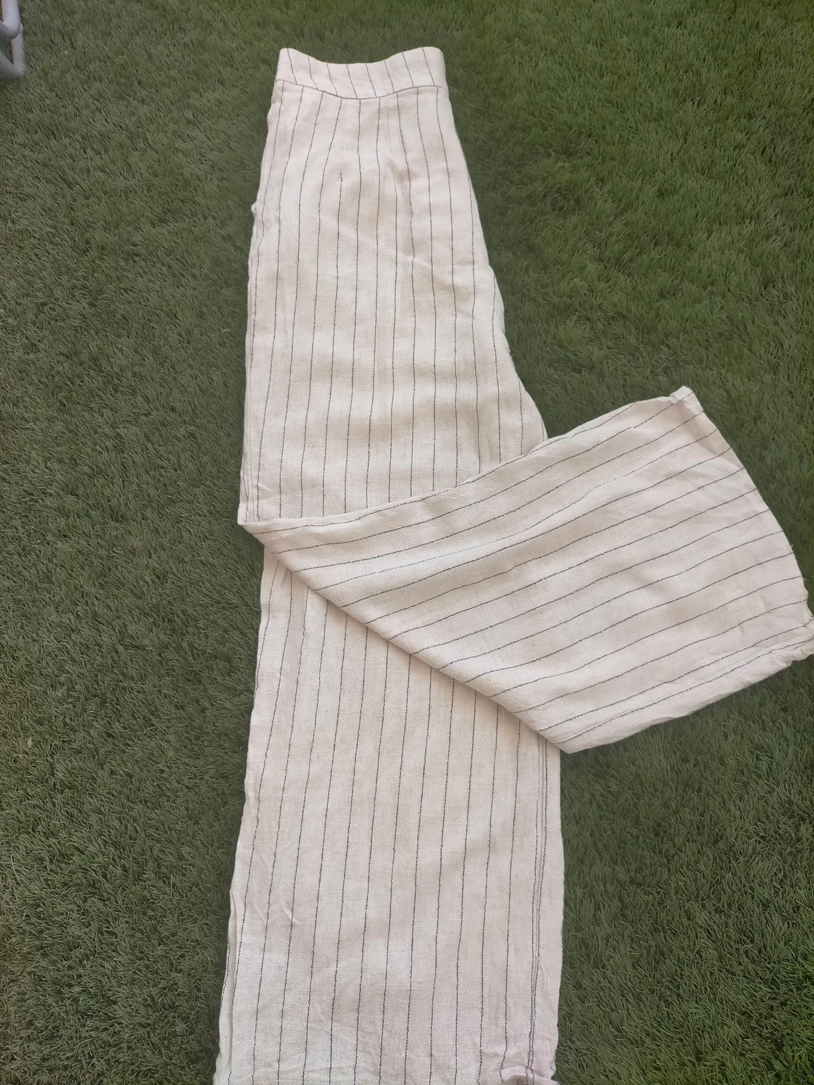 Pantalón lino rayas beige Stradivarius Palazzo Talla S  – photo 5